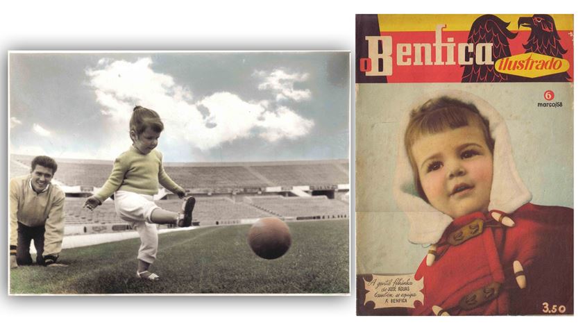 Lena com o pai no Estádio da Luz, em 1959. A primeira capa de revista, em Março de 1958