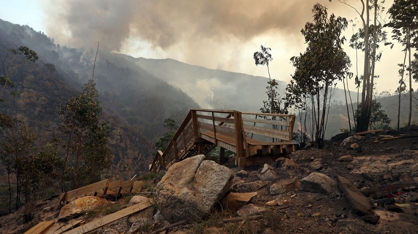 Uma parte dos passadicos do Paiva destruida pelo fogo em Arouca. Foto: José Coelho/Lusa