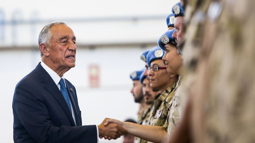 Marcelo na Base Aérea do Montijo a receber tropas regressadas do Mali em junho de 2017. Foto: Nuno Fox/Lusa