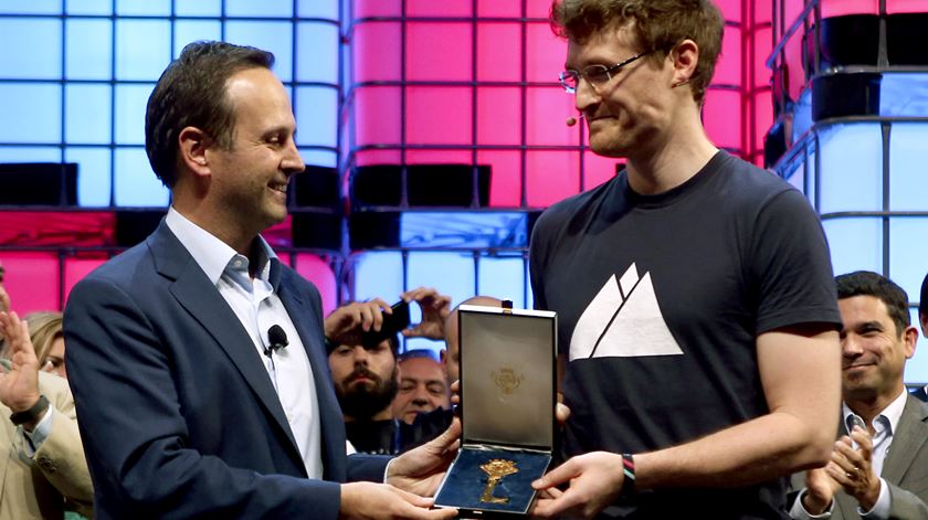 Fernando Medina e Paddy Cosgrave no arranque da Web Summit 2016 .Foto: Miguel A. Lopes/Lusa